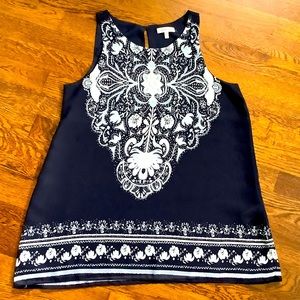 Max Studio Floral Mandala Pattern Navy Tank Top - Size Small